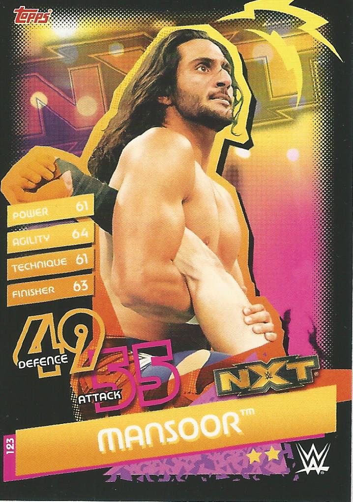 WWE Topps Slam Attax Reloaded 2020 Trading Card Mansoor No.123 NXT