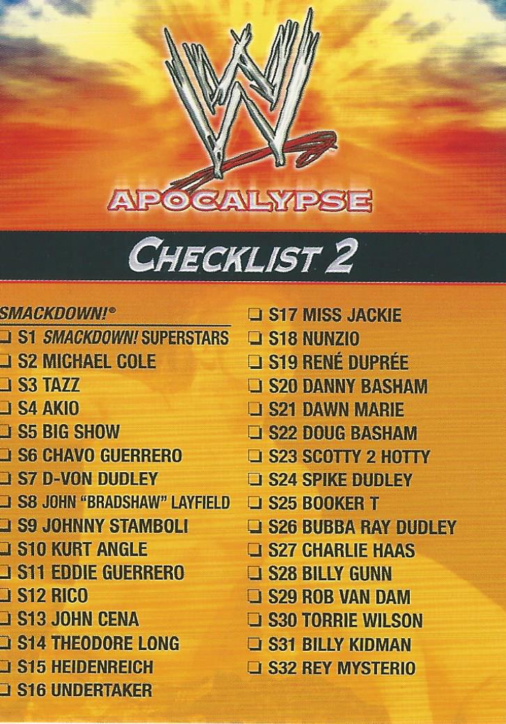WWE Topps Apocalypse 2004 Trading Card Checklist 2 C2