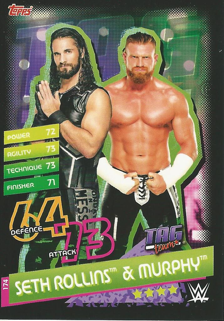 WWE Topps Slam Attax Reloaded 2020 Trading Card Seth Rollins & Murphy No.174