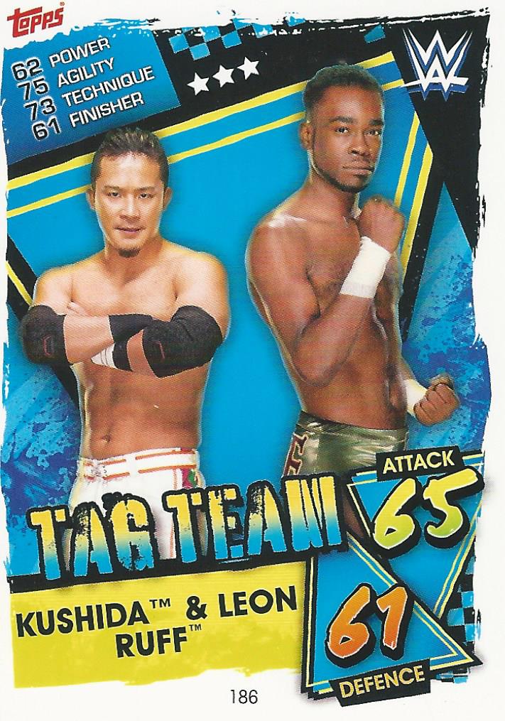 WWE Topps Slam Attax 2021 Trading Card Kushida and Leon Ruff No.186