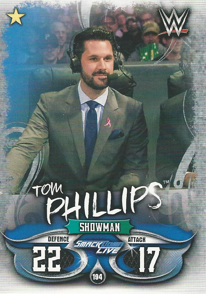 WWE Topps Slam Attax Live 2018 Trading Card Tom Phillips No.194