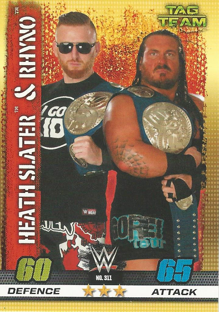 WWE Topps Slam Attax 10th Edition Trading Card 2017 Heath Slater and Rhyno No.311