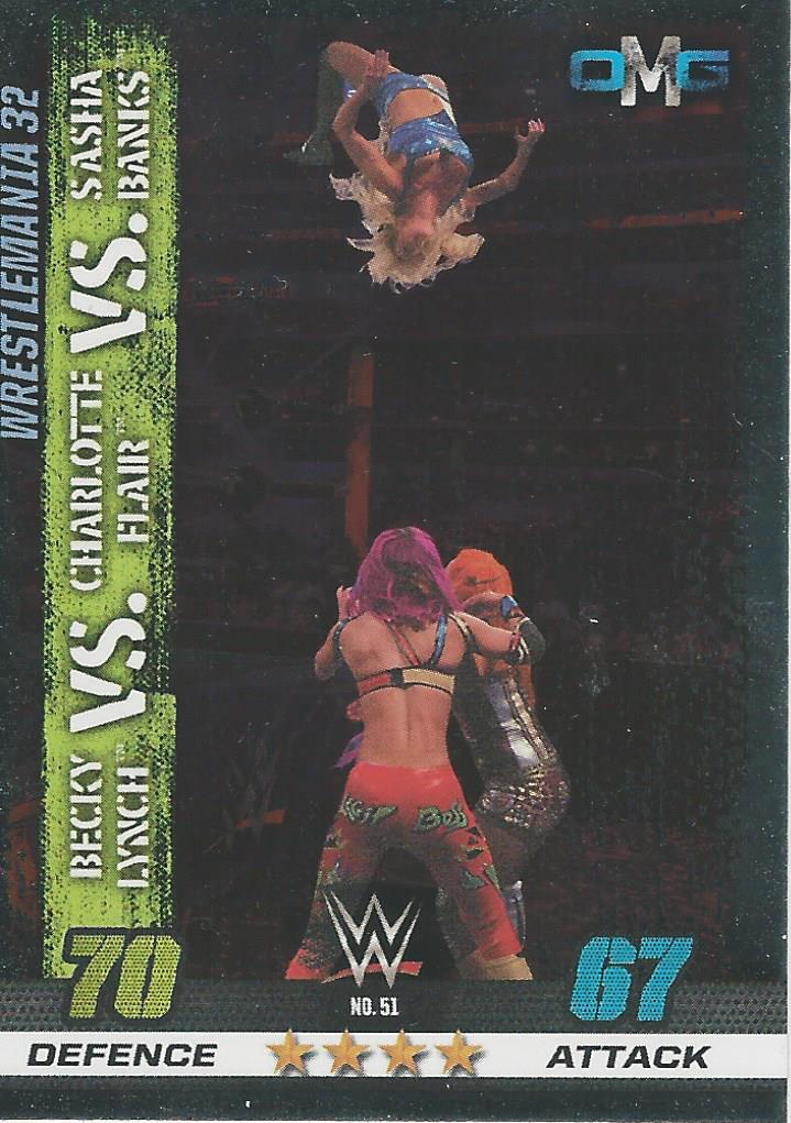 WWE Topps Slam Attax 10th Edition Trading Card 2017 Flair/Banks/Lynch No.51