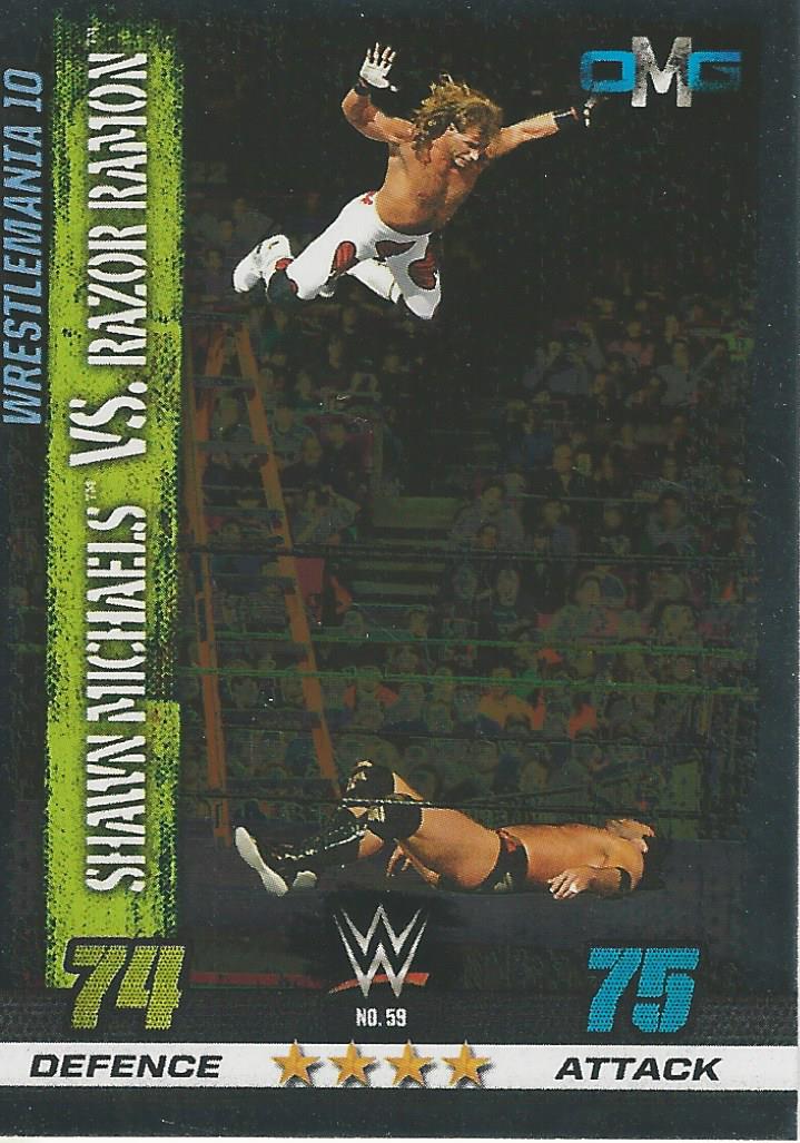WWE Topps Slam Attax 10th Edition Trading Card 2017 Shawn Michaels vs Razor Ramon No.59
